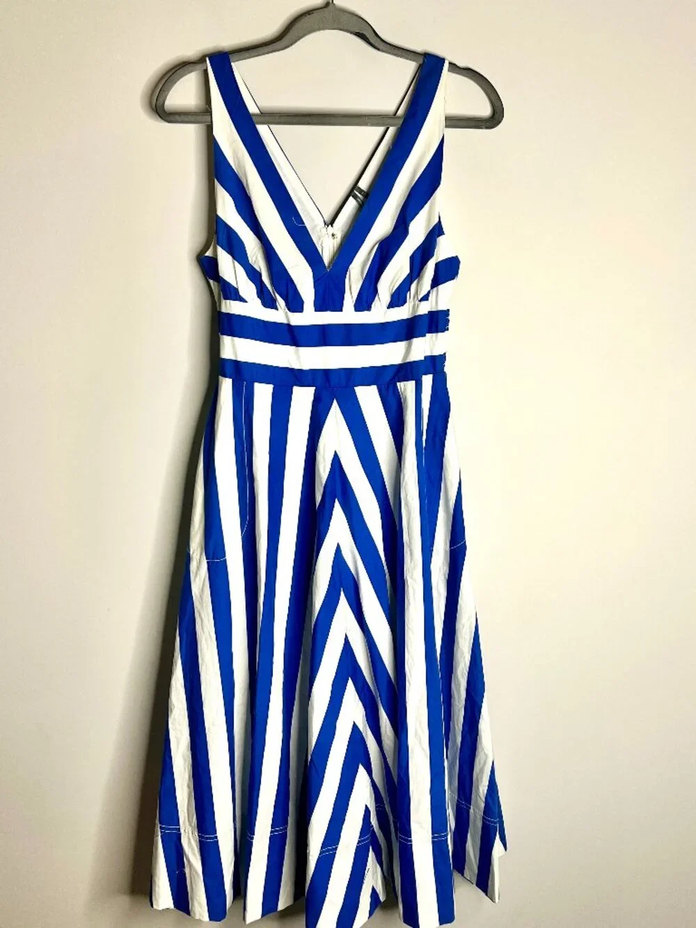 Anthropologie V-Neck Sleeveless Fit & Flare Midi Dress Coastal Nautical Stripe S - Picture 4 of 8